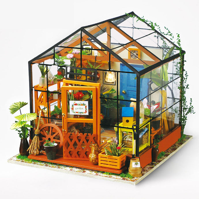 Wooden Doll House with Plants